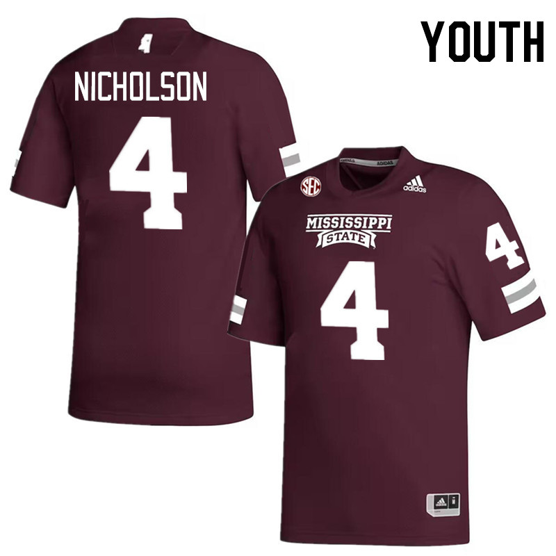 Youth #4 DeCarlos Nicholson Mississippi State Bulldogs 2023 College Football Jerseys Stitched-Maroon